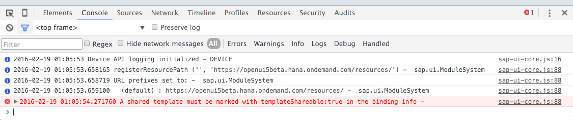 templateShareable error message in Chrome's console